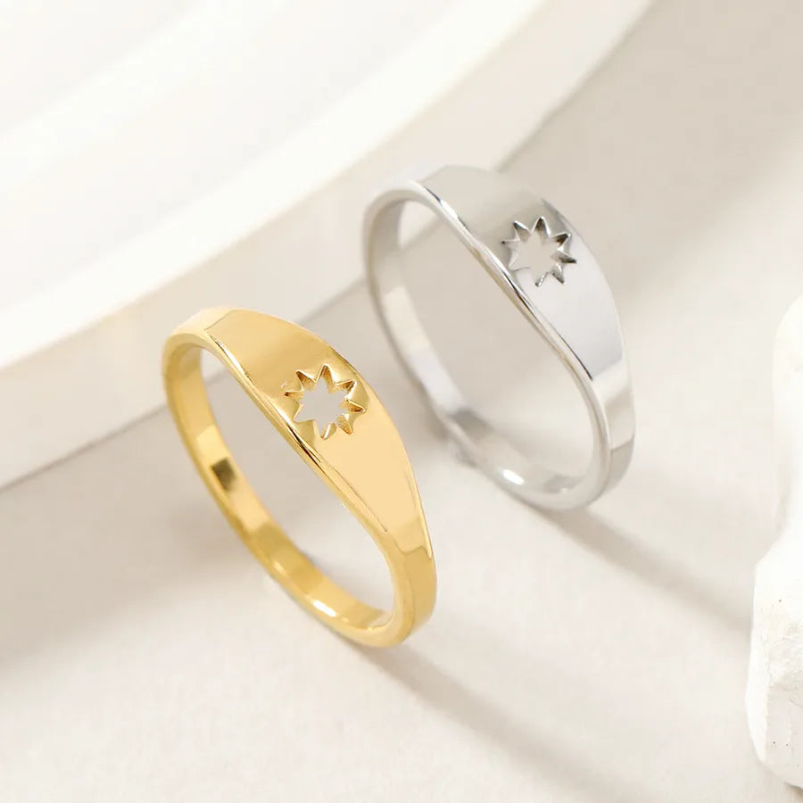 new fashion simple ring non-fading creative cutting hollow six-pointed star stainless steel ring jewelry factory
