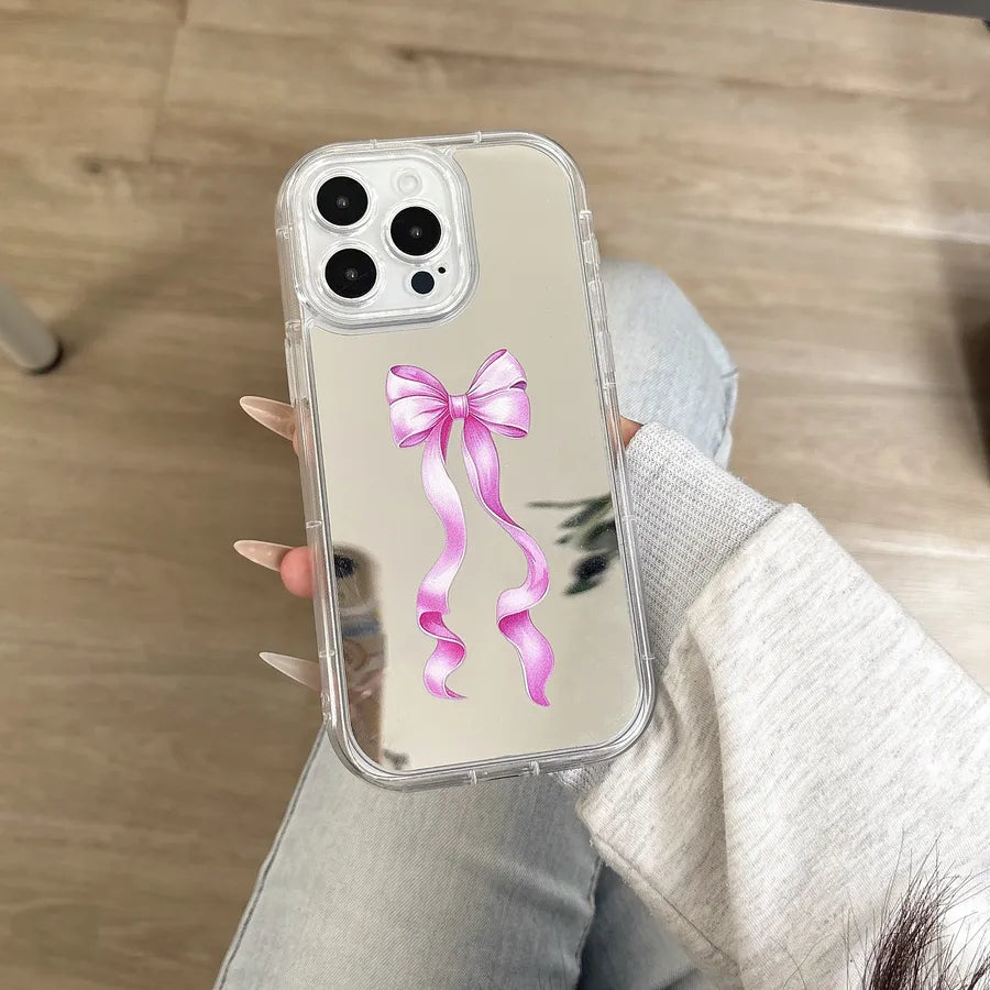 Delicate Mirror Apple Protective Case Pink Butterfly Bow Decorative Practical Makeup Mirror Precise Hole Location Sweet Girl Essential
