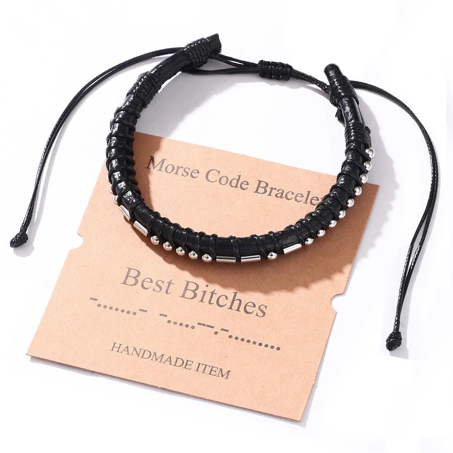 Hip-Hop Rock Solid Color 304 Stainless Steel Pu Leather Braid Men's Bangle Men Cord & Leather Bracelets