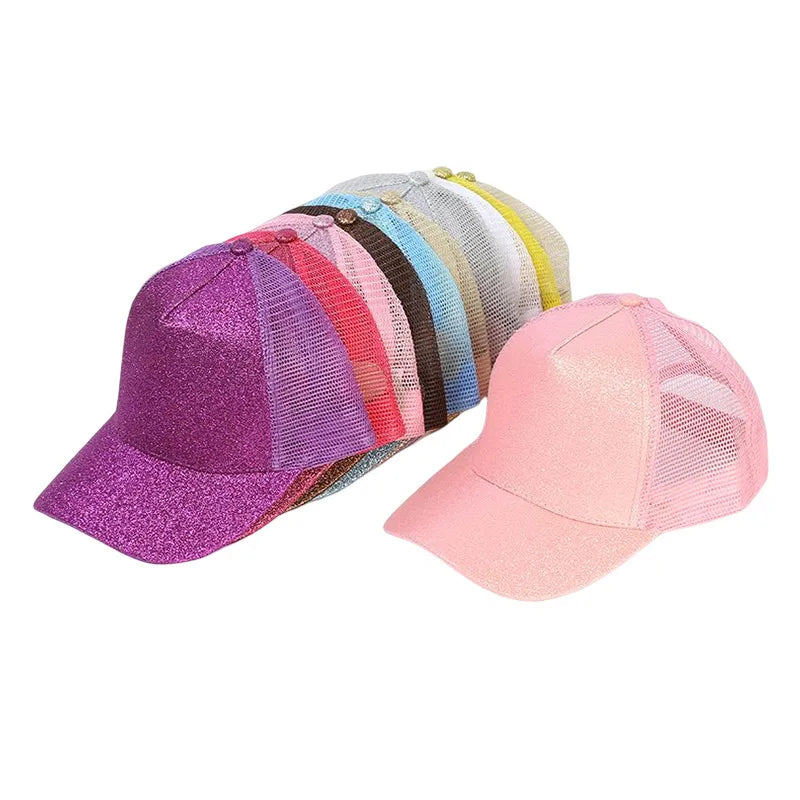 New Style Baseball Cap Breathable Shiny Sequin Mesh Tail Net Hat Sun Protection Summer Fashion Unisex Simple Design Hat