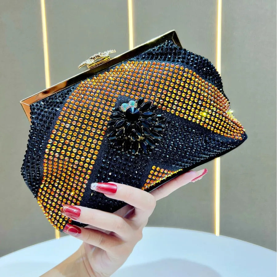 Elegant Diamond Embedded Clutch Bag Women's Shoulder Handbag Luxury Sensation Evening Bag Stylish Polyester Square Bag