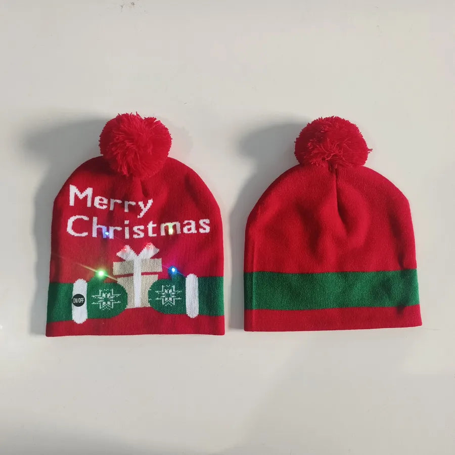 In Stock  Christmas Hat with Light Led Seven-Color Lights Adult Jacquard Hat Woolen Cap Men's and Women's Knitted Hat