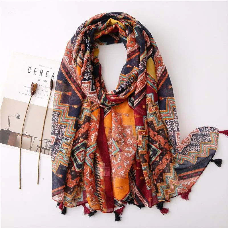 new scarf retro stitching bohemian cashew print silk scarf sunscreen yiwu wholesales