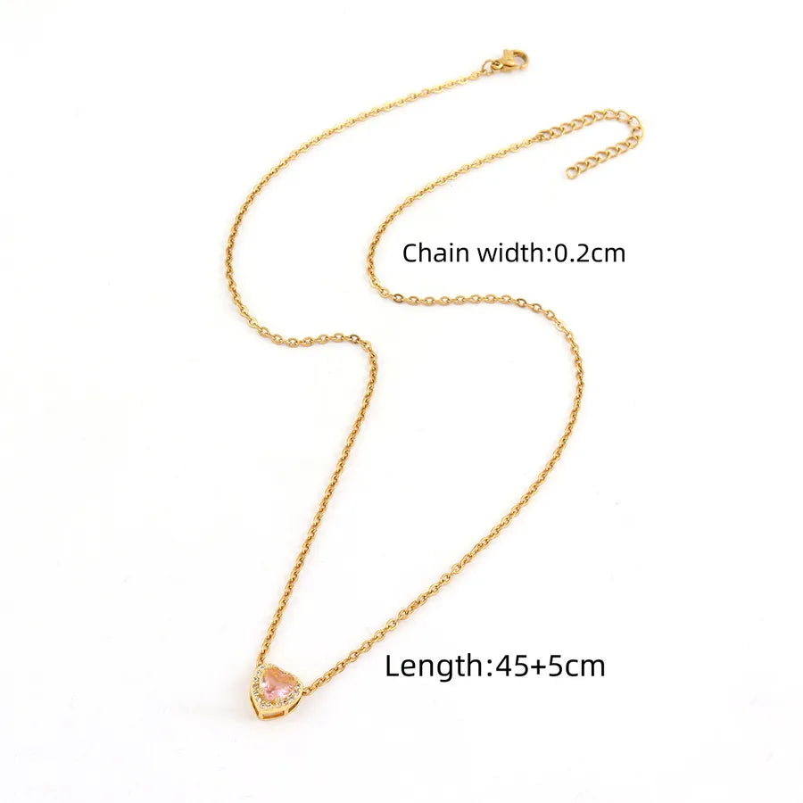 Wholesale Jewelry Elegant Simple Style Classic Style Heart Shape 201 Stainless Steel Copper Artificial Crystal Inlay cable chain Pendant Necklace