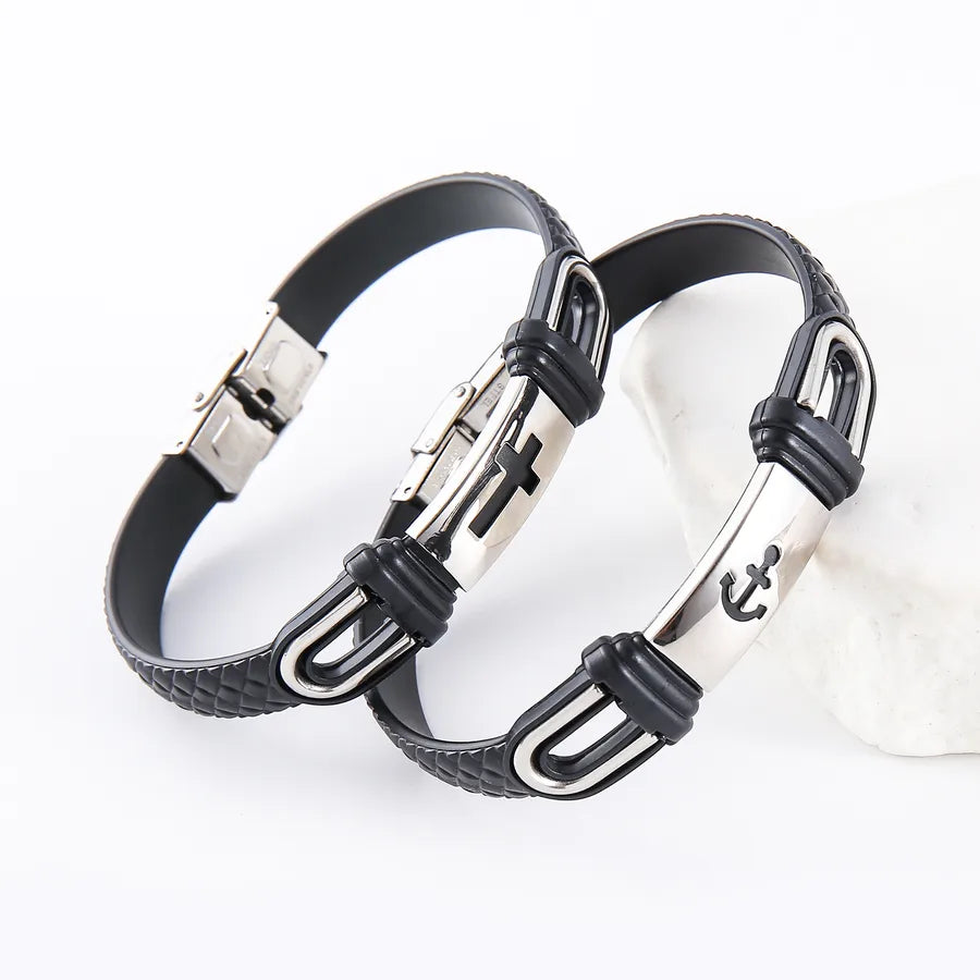 Hip-Hop Retro Streetwear Cross Anchor 304 Stainless Steel Men's Bracelets