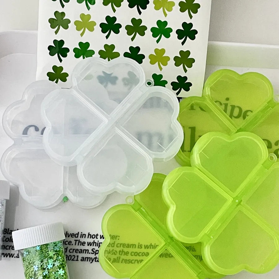 Portable Lucky Four Leaf Clover Storage Box DIY Guka Mini Tablet Splitter Handmade Organizer Ins Style Single Color PP Material