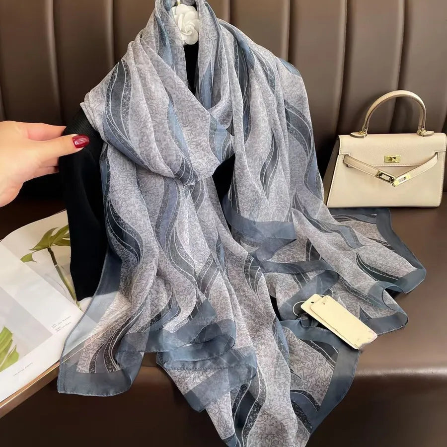 women's elegant geometric satin silk scarf