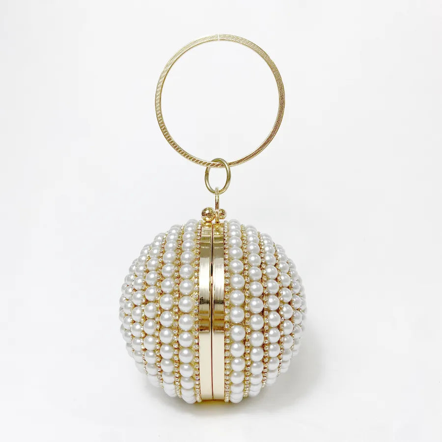 black gold silver pvc geometric pearl round evening bags