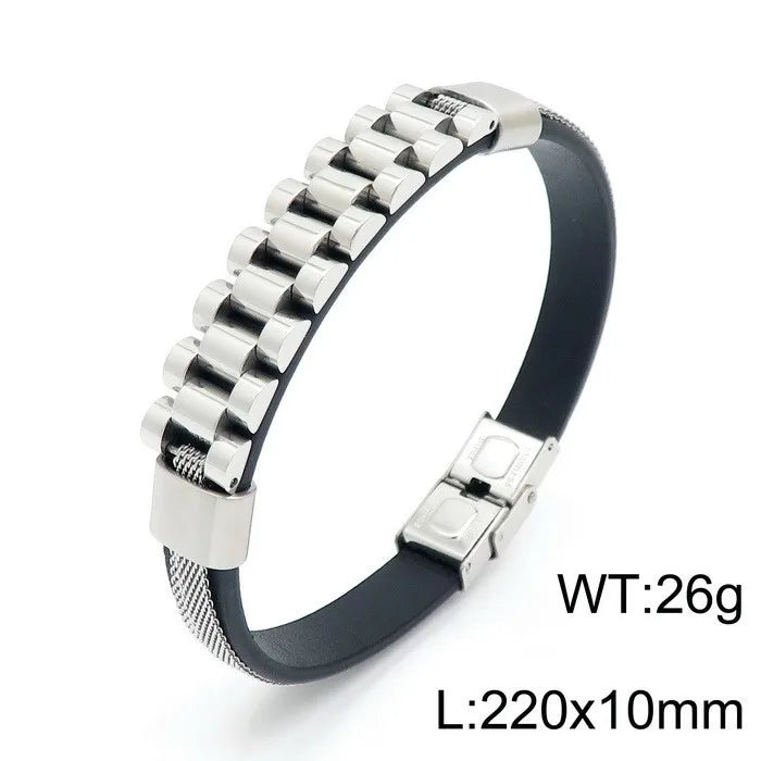 hip-hop punk geometric color block titanium steel plating braid men's bangle