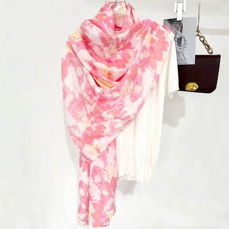 Tourism Holiday Style Herringbone Tie-dyed Silk Scarf Women's Artistic All-match Mid-length Sunscreen Silk Scarf Beach Scarf Tide