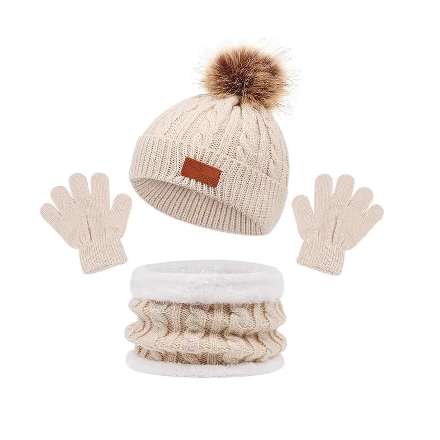 New Arrival  Children's Hat Scarf Gloves Three-Piece Set Autumn and Winter New Warm Female and Male Baby Woolen Cap