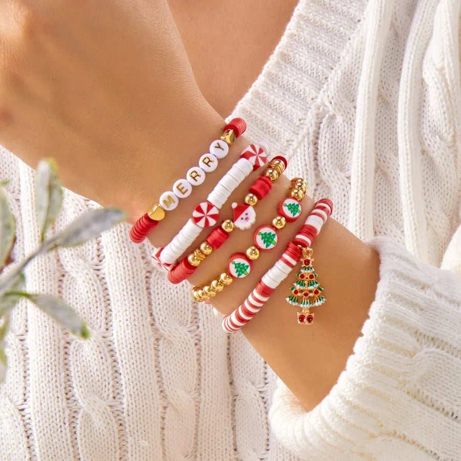Christmas Combination Bracelets Versatile Soft Clay Santa Claus Bracelet Set  Style Alloy And Clay Deer And Snowflake Design For Women