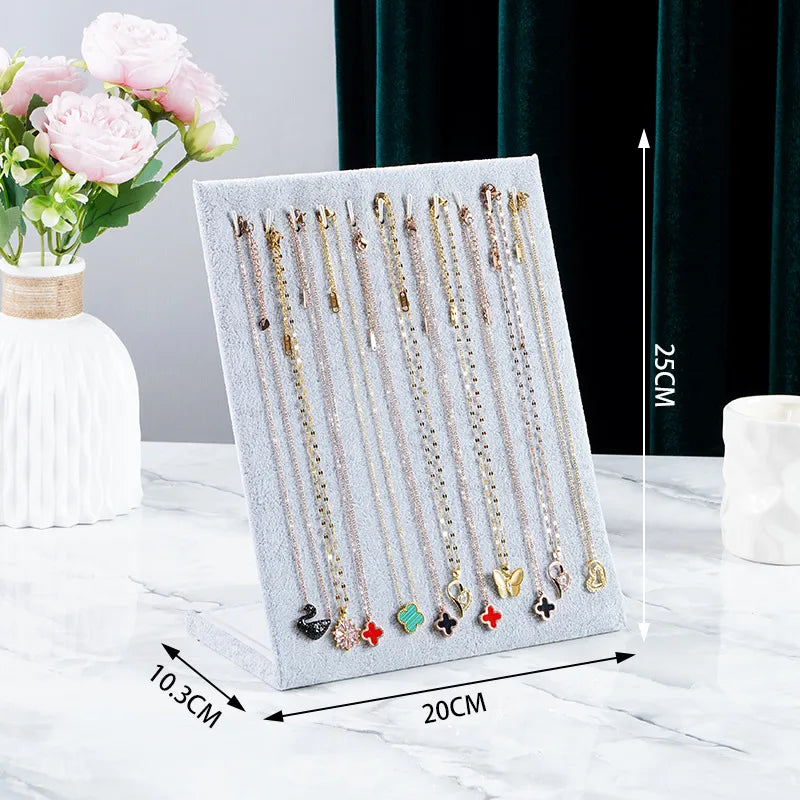 Wooden Velvet Jewelry Display Stand Necklace Bracelet Earring Ring Holder Storage Organizer L-Shaped Premium Feel Crafted