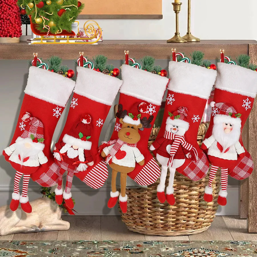 Modern Art Minimalist American Style Christmas Decorations Santa Snowman Reindeer Christmas Socks Christmas Tree Ornaments Gift Bag