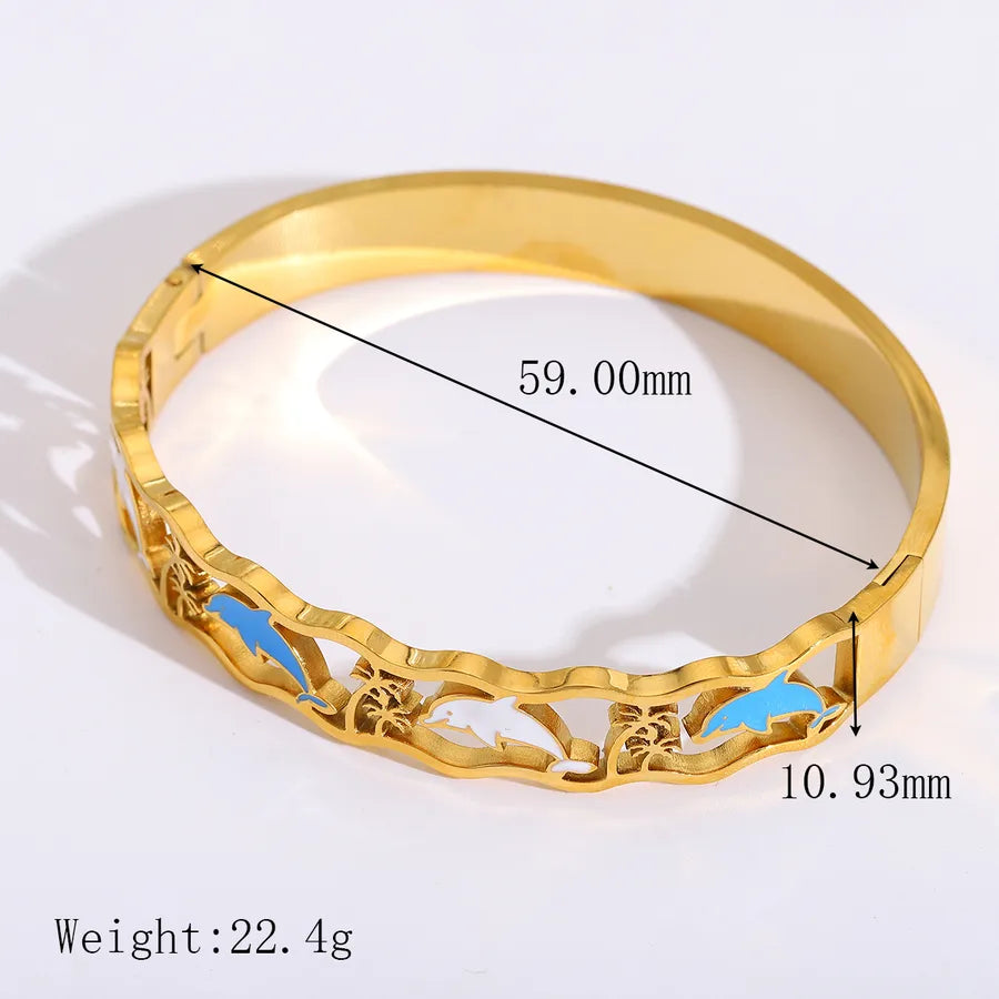 Elegant Cute Artistic Animal Dolphin Snake 304 Stainless Steel 18K Gold Plated Acrylic Zircon Bangle In Bulk