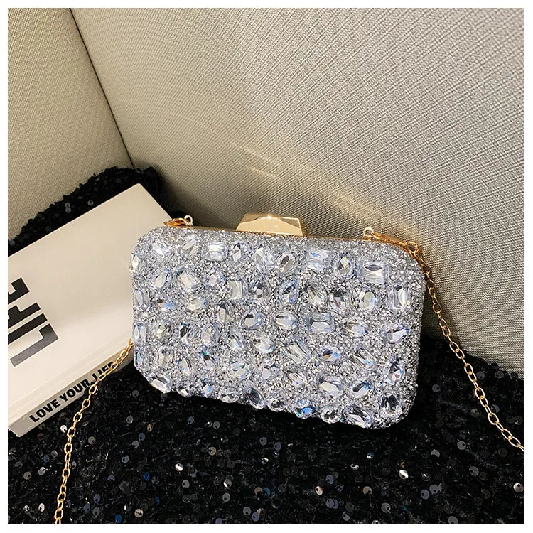 New  Diamond Shiny Bag Diamond Clutch Dinner Bag Wedding Bag Party Bag Small Square Bag Women's Bag