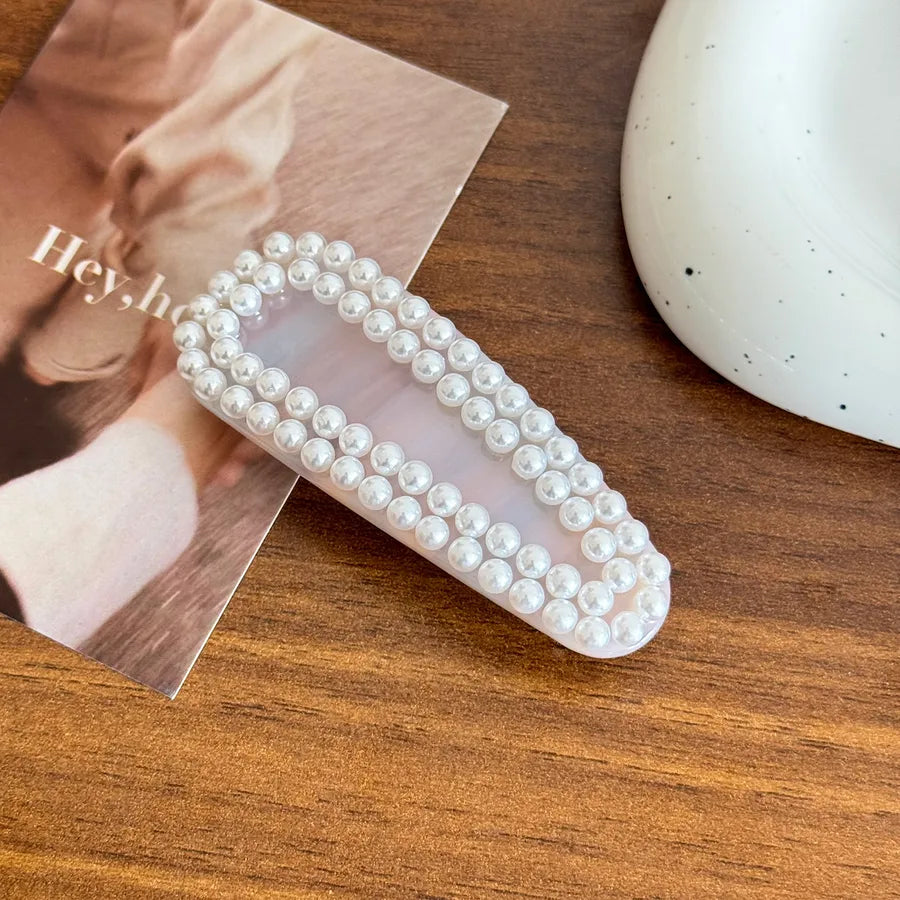New High-End Pearl Embedded Acetate Hair Clips Versatile Bangs Hairpins Simple Tailor-made Spring Clamp Hair Accessories