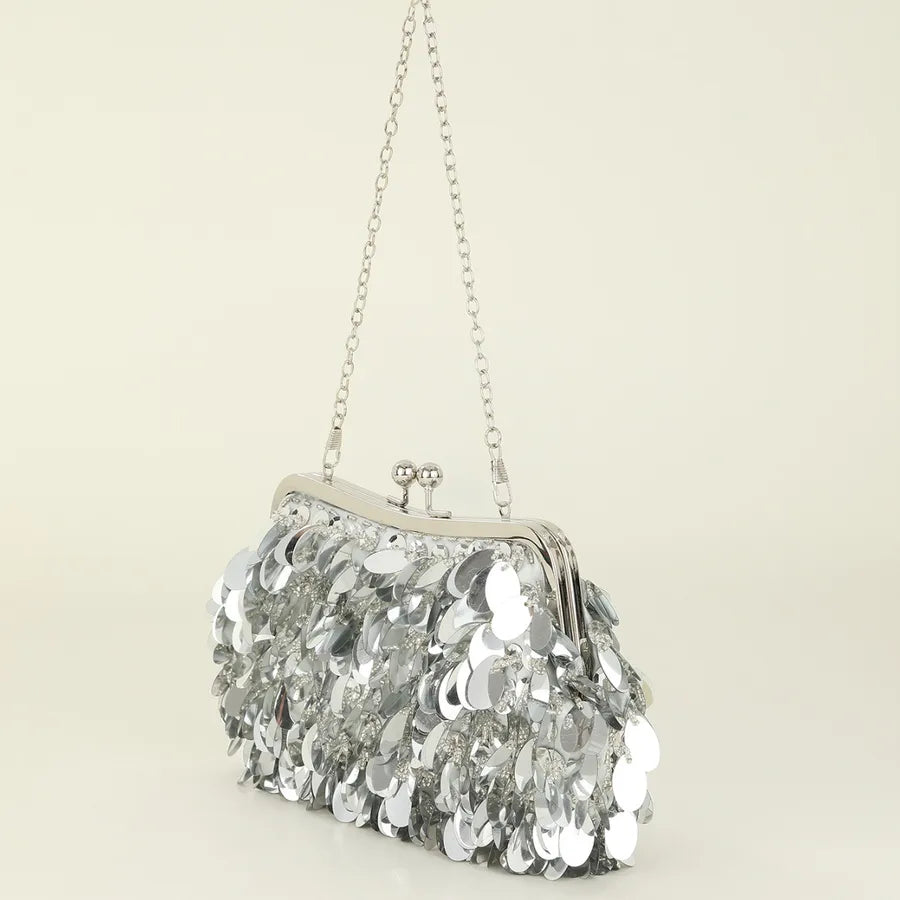 Women's Plastic Solid Color Elegant Streetwear Sequins Square Clamp Evening Bag