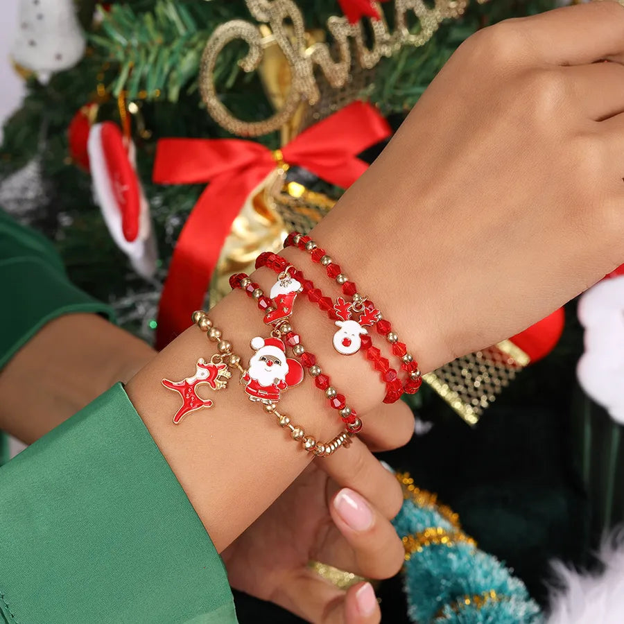 Christmas Deer Santa Claus Letter Bell Bracelet Set Soft Ceramics Cartoon Character Zinc Alloy Unisex