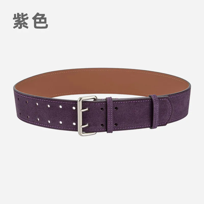 Retro Simple Style Solid Color Two-Layer Cowhide Alloy Plating Women's Leather Belts