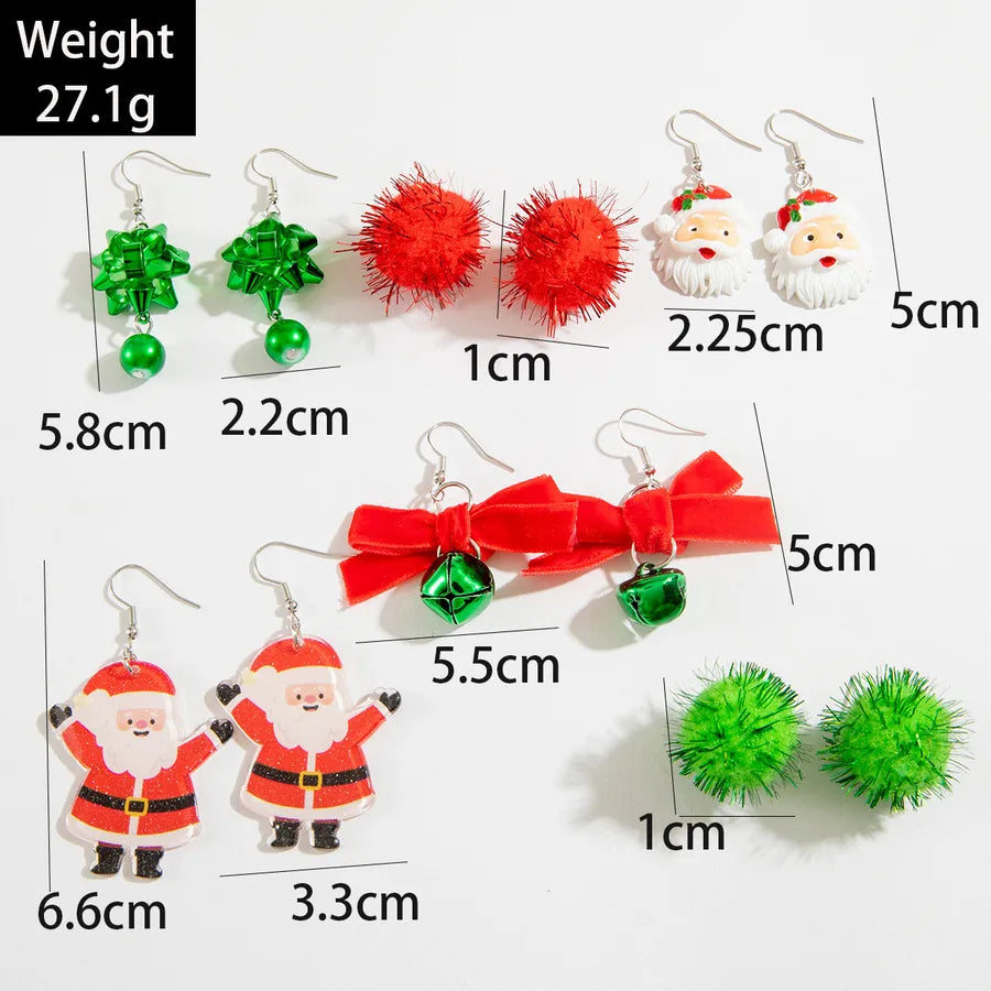 Christmas Santa Claus Bell Furry Ball Earring Set Six Pieces Design Iron Flower Christmas earrings Alloy Material European Style