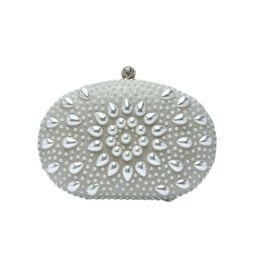 Fashionable Pearl Evening Bag Handheld Chain Wedding Dress Complement Women's Handbag Elegant Clutch Underarm Bag Polyester
