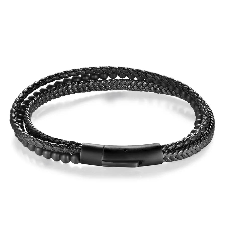 Retro Punk Geometric 316L Stainless Steel  Pu Leather natural stone Men's Bracelets Men Cord & Leather Bracelets