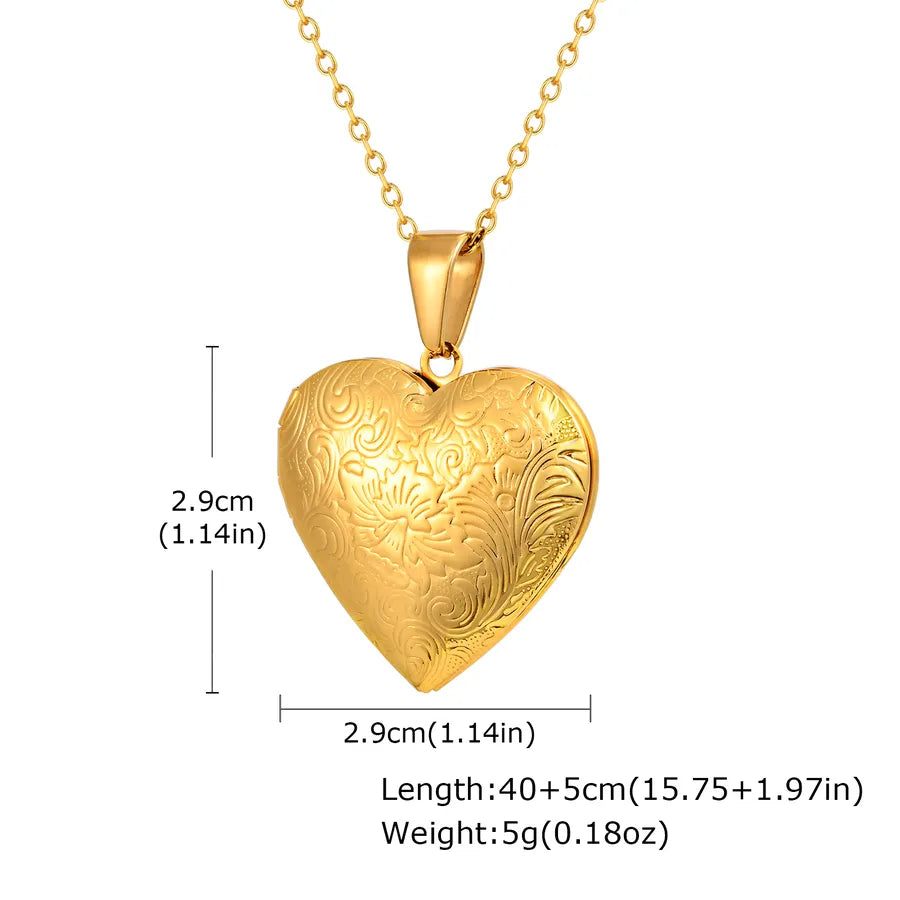 Wholesale Jewelry IG Style Casual Classic Style Heart Shape 201 Stainless Steel 18K Gold Plated cable chain Pendant Necklace