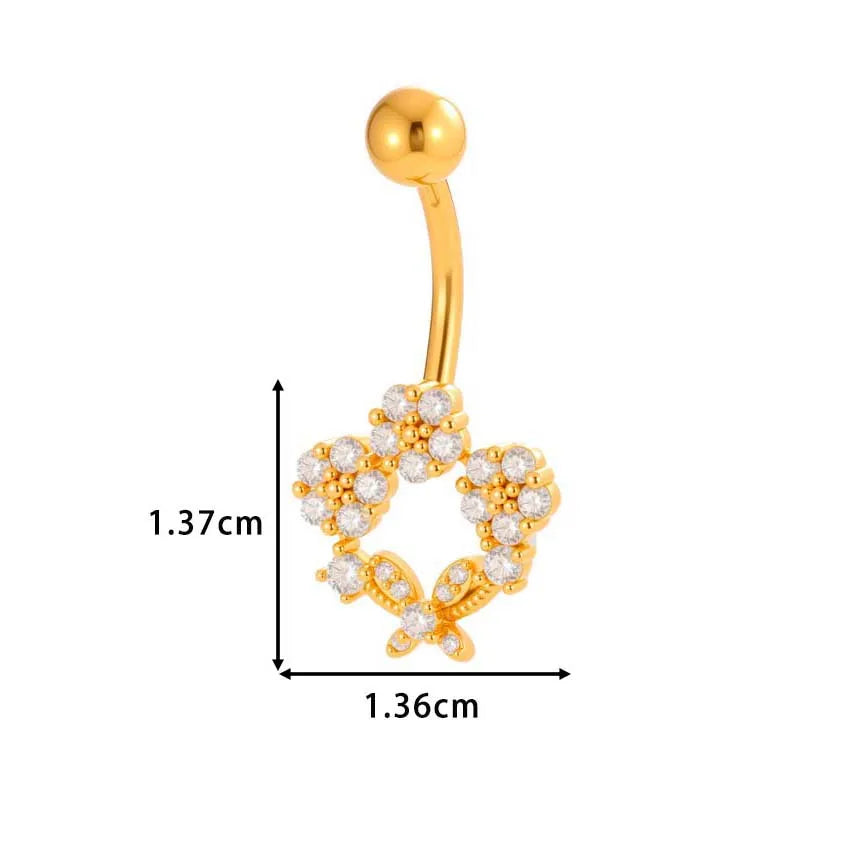 1 Piece Belly Rings IG Style Simple Style Classic Style Cross Flower Butterfly Copper Cross Flowers Butterfly Zircon Belly Rings