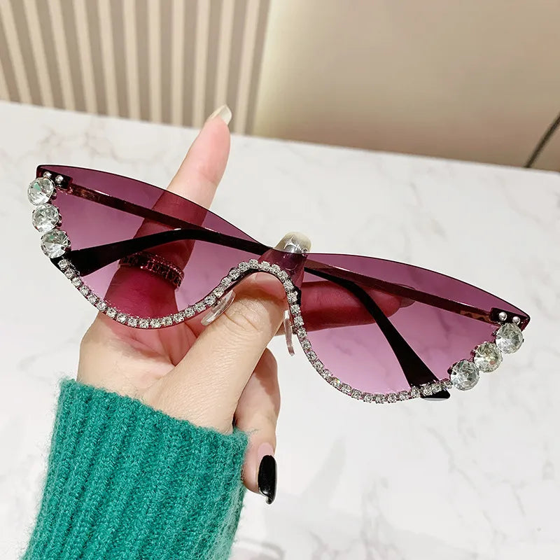 Hip-Hop Shiny Solid Color Ac Cat Eye Half Frame Women's Sunglasses