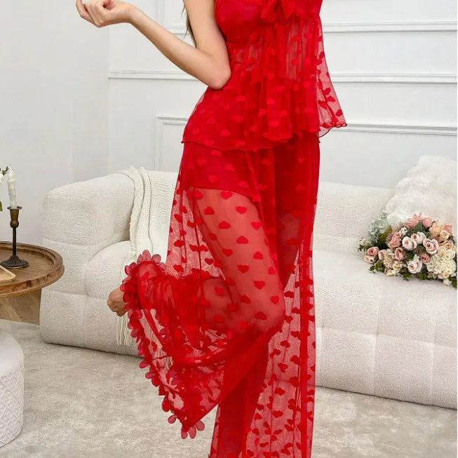 Sexy  novelty lingerie mesh strap home clothes for women see-through heart sleepwear game style polyester