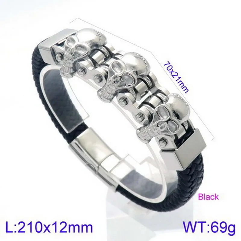 Hip-Hop Retro Color Block Pu Leather Titanium Steel Plating 18K Gold Plated Men's Bangle