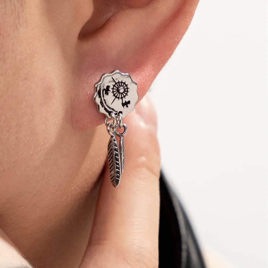 1 Piece Hip-Hop Vintage Style Simple Style Square Flower Flowers 316 Stainless Steel  Earrings