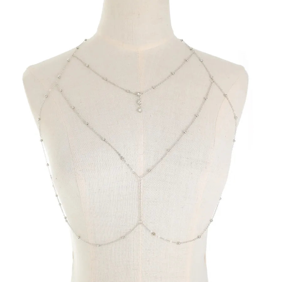 hot-saling sexy simple body clothing chain hollow multi-layer chest chain trendy fashion alloy body chain