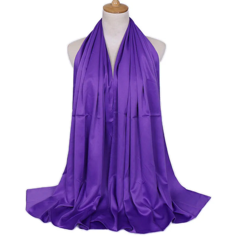 women's lady solid color satin silk scarves