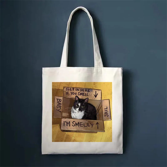 women's simple style cat shopping bags