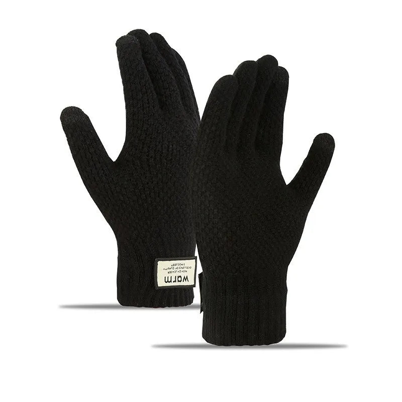 Knitted wool gloves non-slip five-finger plus velvet finger touch screen gloves for men and women autumn and winter Korean version of thick warm cycling gloves