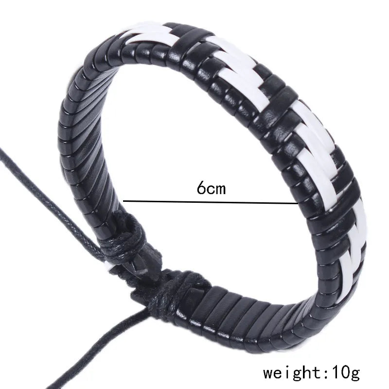 hip-hop color block pu leather knitting men's wristband
