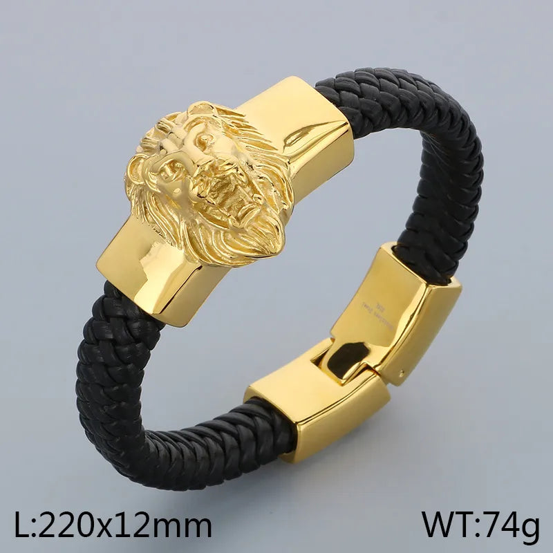Hip-Hop Retro Color Block 304 Stainless Steel Leather Plating 18K Gold Plated Men's Bangle