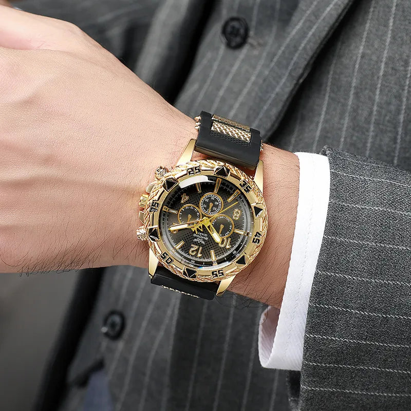 New in stock yellow gold men's watch large dial Men's Watch Middle East popular light luxury non-waterproof silicone watch