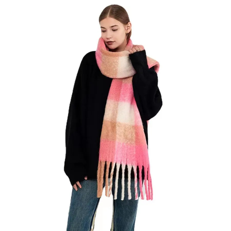 women's fashion stripe polyester tassel winter scarves