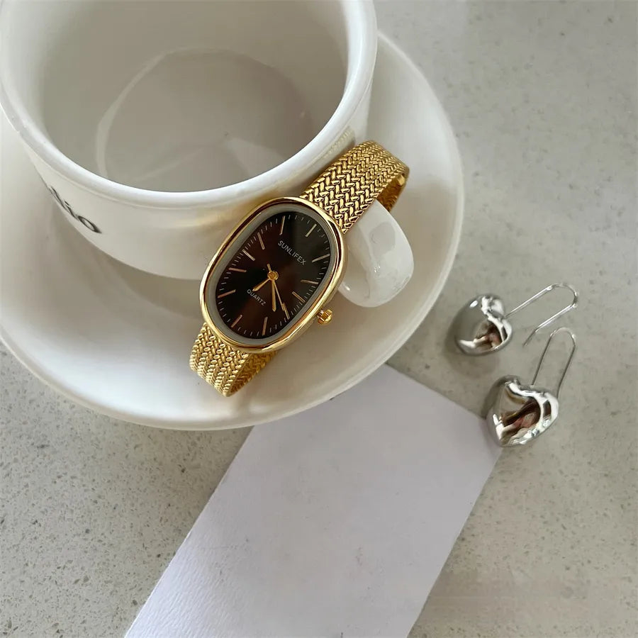 Elegant Luxurious Simple Style Oval Single Folding Buckle Quartz Watch