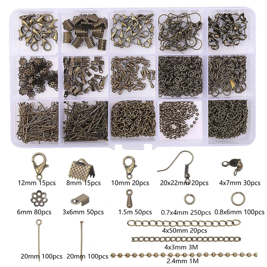 Handmade Beading Jewelry Accessories Kit Earring Hook Bracelet Necklace Material Tool Set Round Circle Chain Metal Simple Design