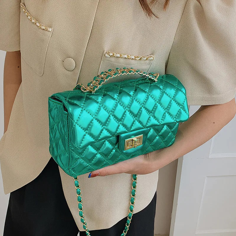 Women's Pu Leather Solid Color Lingge Streetwear Square Flip Cover Lock clasp Shoulder Bag