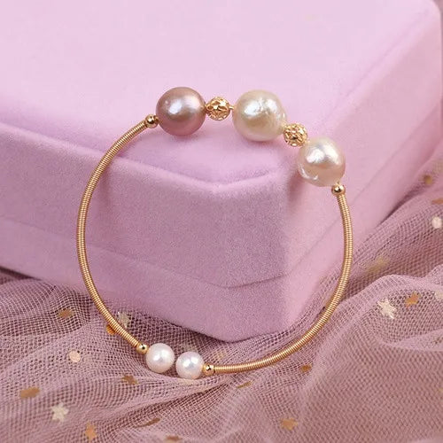 retro round copper inlay pearl bangle 1 piece