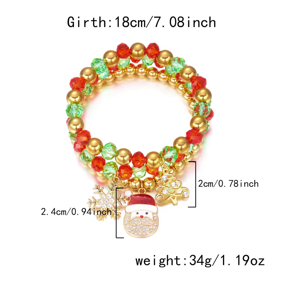 Christmas Themed Elastic Bracelet Set Santa Claus Snowflake Pendant Beaded Style Hand Chain Festive Jewelry Accessory