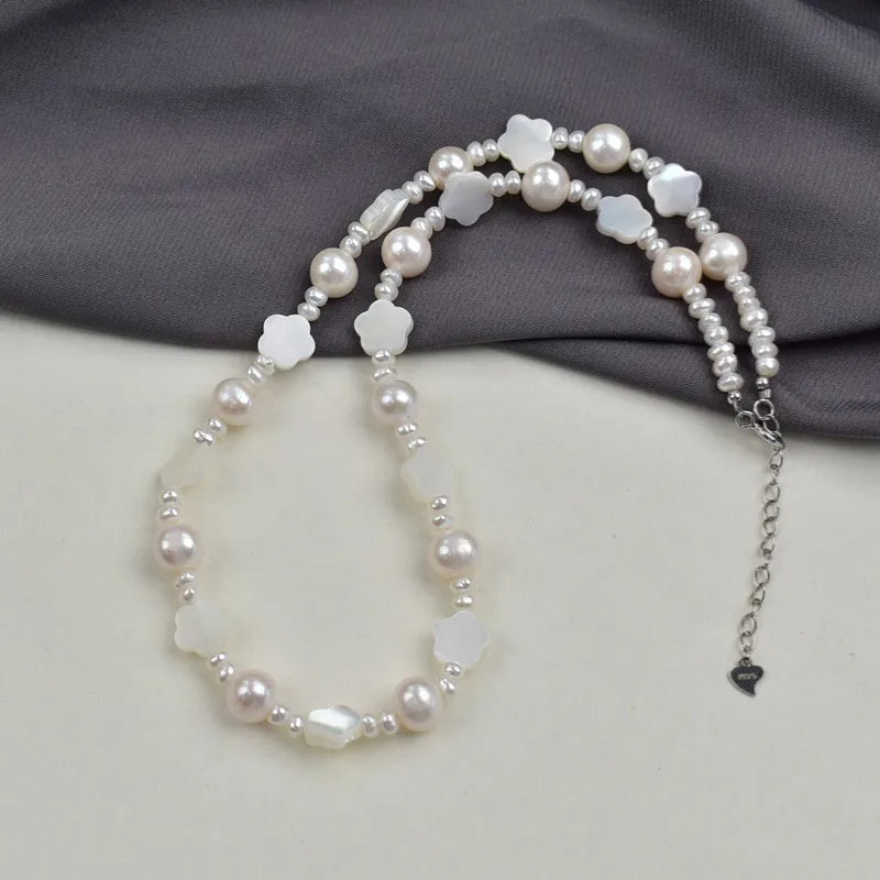 Natural Freshwater Pearl Necklace Collection For Women Elegant Simple Irregular Lockbone Chain Necklace Baroque Style