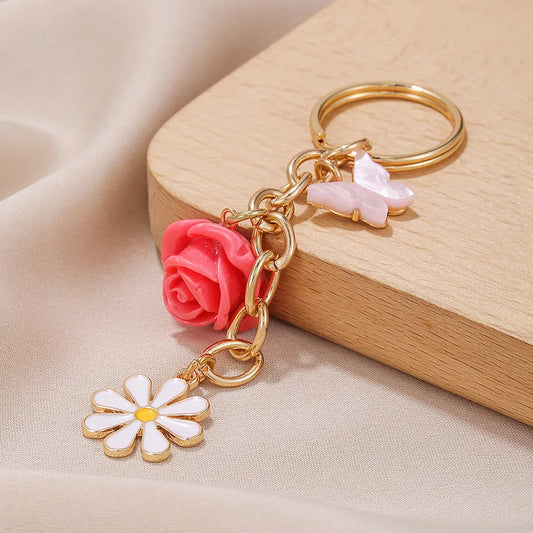 Sweet Rose Daisy Plastic Valentine'S Day Women's Keychain