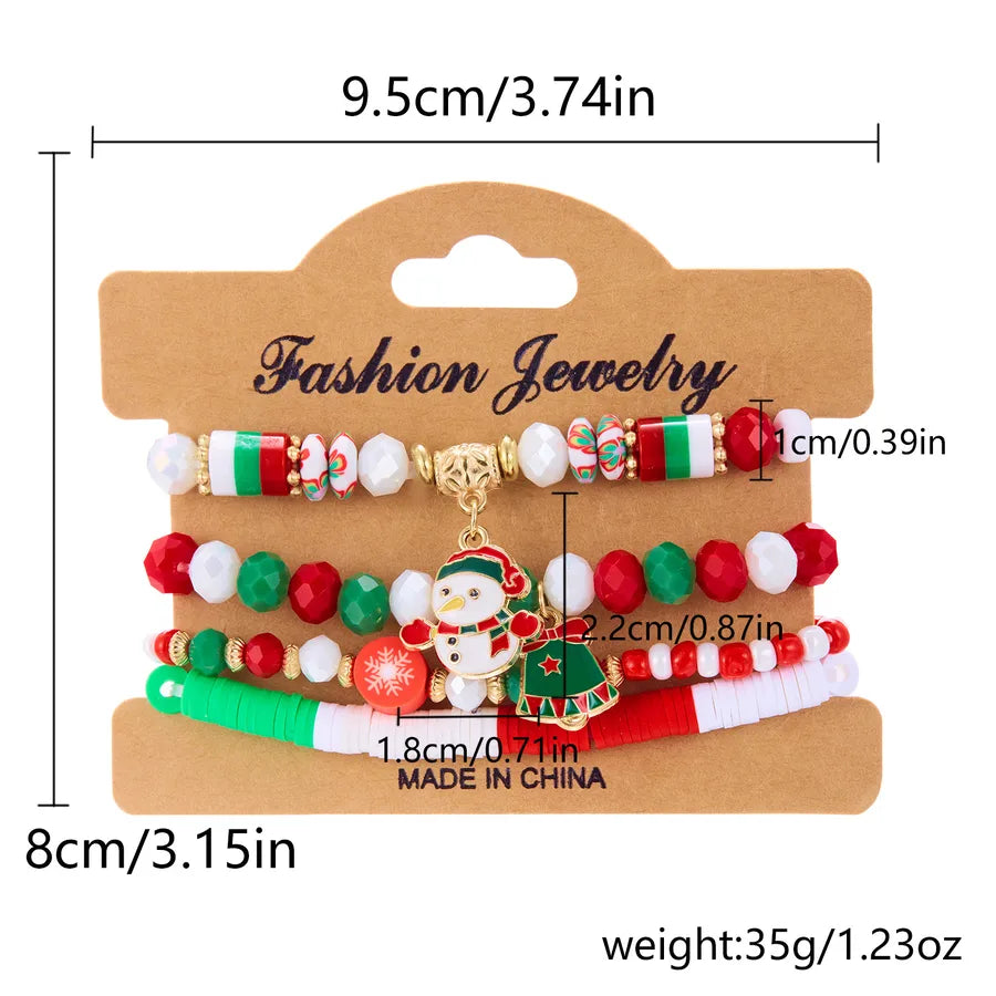 New Christmas Theme Acrylic Santa Claus And Reindeer Elastic Beaded Bracelet Set Colorful Festive Unisex Handmade Jewelry