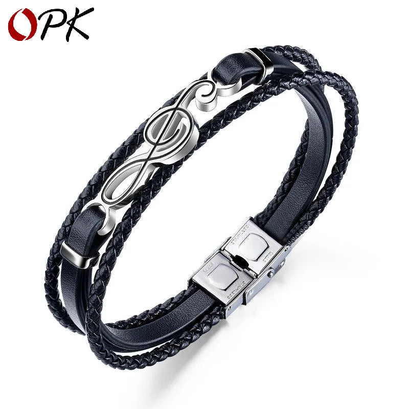 Simple Style Geometric 304 Stainless Steel Pu Leather Men's Bracelets